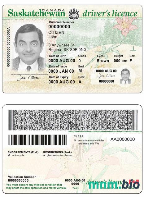 Canada province Saskatchewan szablon prawa jazdy w formacie PSD, ze wszystkimi czcionkami